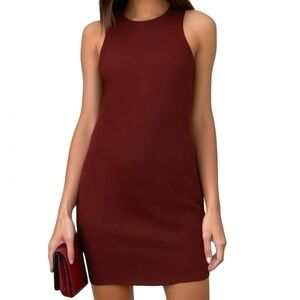 BABATON Aritzia Maroon Sculpt Knit Racer Ribbed Bodycon Mini Dress Size Medium